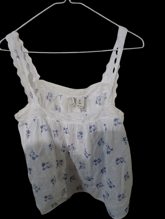 Joie Other - White Cotton Floral Eyelet Blouse with Blue Print Small Nwt